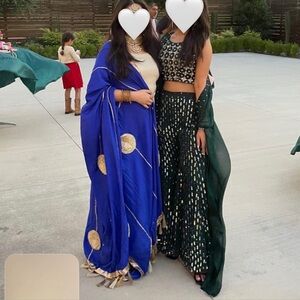 Sequin shiny Emerald green lehnga sharara 3 piece with cape cardigan